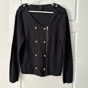 Vintage Ann Taylor Sweater Jacket Black with Gold Buttons and Zipper GUC